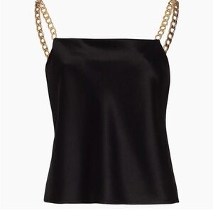 $276 Alice + Olivia Women's Black Harmon Chain Strap Satin Camisole Top Size Med